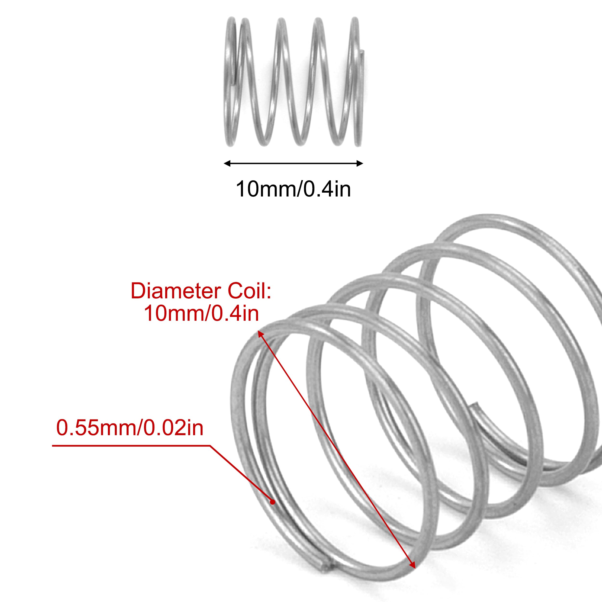 Sprężyny ściskające 10 mm sprężyna ze stali nierdzewnej 304 średnica drutu 0,55 mm średnica zewnętrzna 10 mm siła sprężyny 0,18 kg 10 sztuk