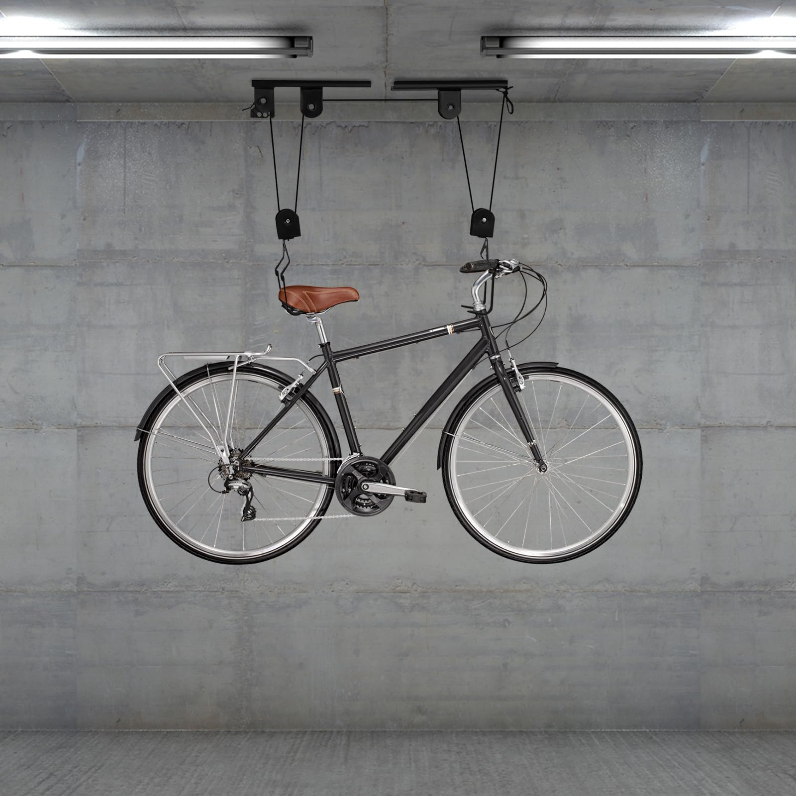 Support d'exposition pour vélos, monté au plafond, capacité de charge 60 kg, dispositif de levage mural avec système de poulie, pour réparation de vélos, exposition et entretien