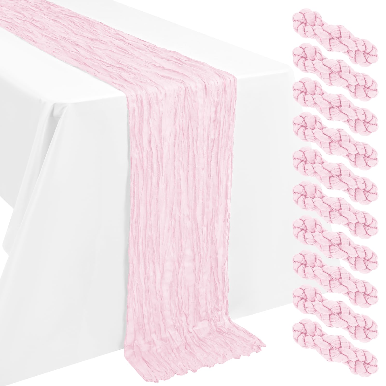 LYAFS 10 Pack Light Pink Table Runner Cheesecloth 55x300cm 10FT Gauze