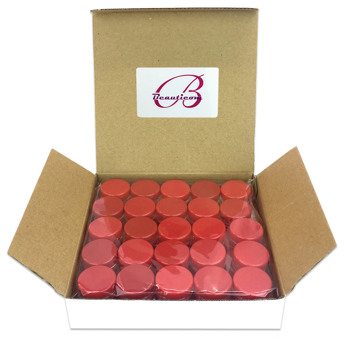 (200 Pieces Jars + Lid) Beauticom 3G/3ML Round Clear Jars with RED Screw Cap Lids for Scrubs, Oils, Toner, Salves, Creams, Lotions, Makeup Samples, Lip Balms - BPA Free