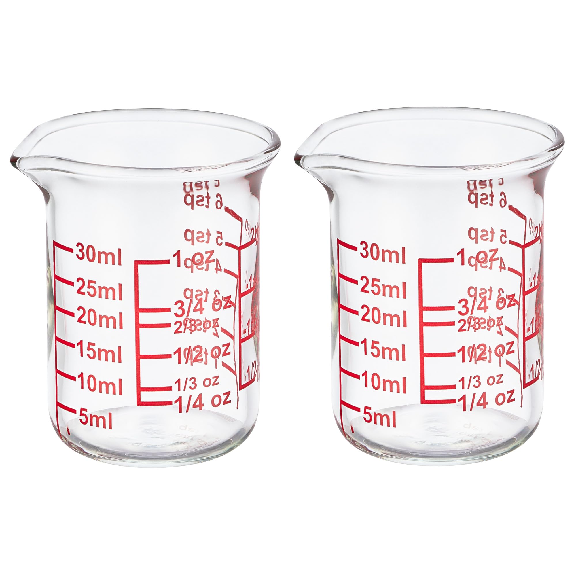 Ackers BORO3.3 Glass Measuring Cups with V-Spouts, 30 ml/1 oz, 2 Pack