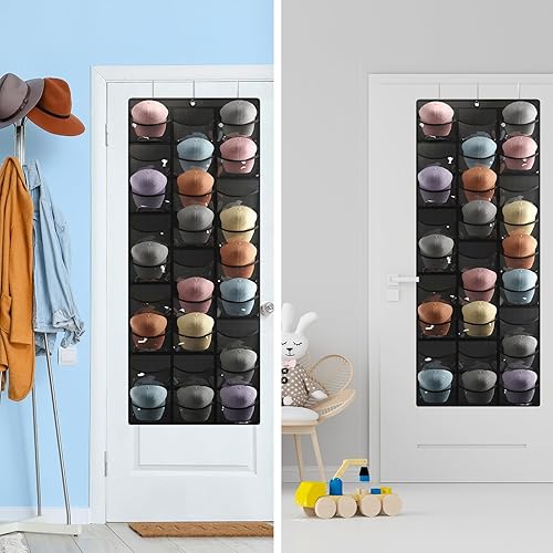 Miniatura 7 de Fixwal Organizador de sombreros para gorras de béisbol, 27 bolsillos sobre la puerta, estante para almacenamiento de pared de armario, colgador de