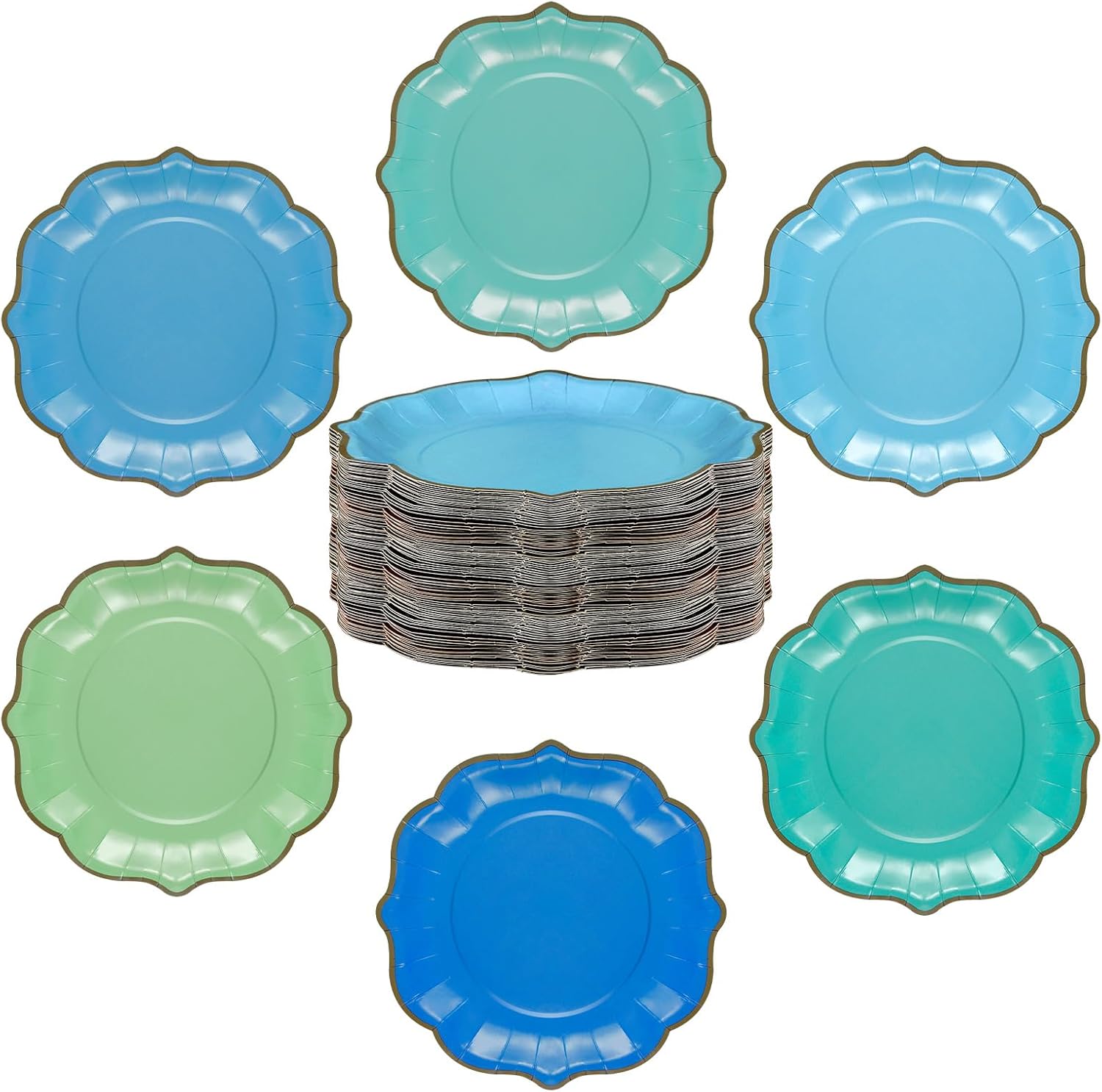 Suttmin 180 Pcs Pastel Paper Plates Gold Foil Scalloped