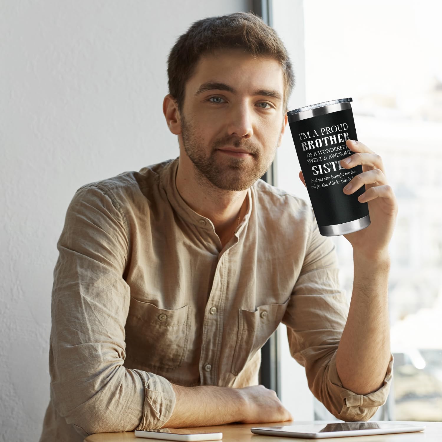 Funny Brother Tumbler from Sister, Christmas Father's Day Thanksgiving Gifts Drinking Cup for Brother from Sister, Vacuum Insulated Stainless Steel Travel Tumbler 20oz - Image 3