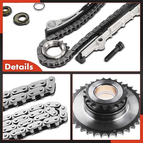 Miniatura 9 de A-Premium Kit de cadena de distribución del motor con riel guía y piñón tensor y tensor más compatible con DOHC, 4 cilindros 2.4 L, KA24DE