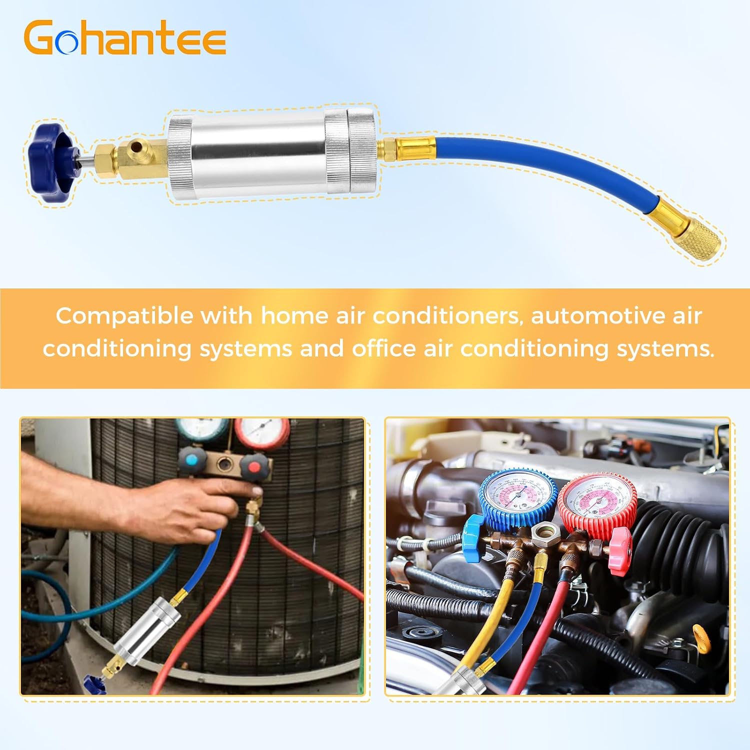 gohantee AC Oil Injector Kit for R1234YF R134A R410A Refrigerant System, Oil Filling Syringe with Female 1/4" SAE x Male 1/4" SAE, R1234YF & R134A Low Side Quick Couplers, R410A Mini Split Adapter