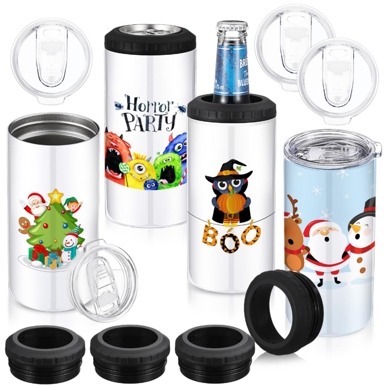 Baderke 4 Pack Sublimation Can Cooler Blank Sublimation Can Holder Stainless Steel Insulated Can Cooler Sublimation Tumbler Beer Can Cooler for Travel