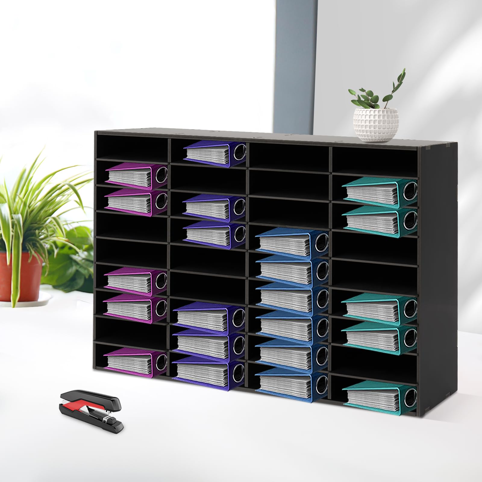 36 scomparti in PVC estraibili, organizer per letteratura, scomparto per riviste, porta documenti, archivio, archivio, archivio documenti, per casa, ufficio, scuola, colore nero