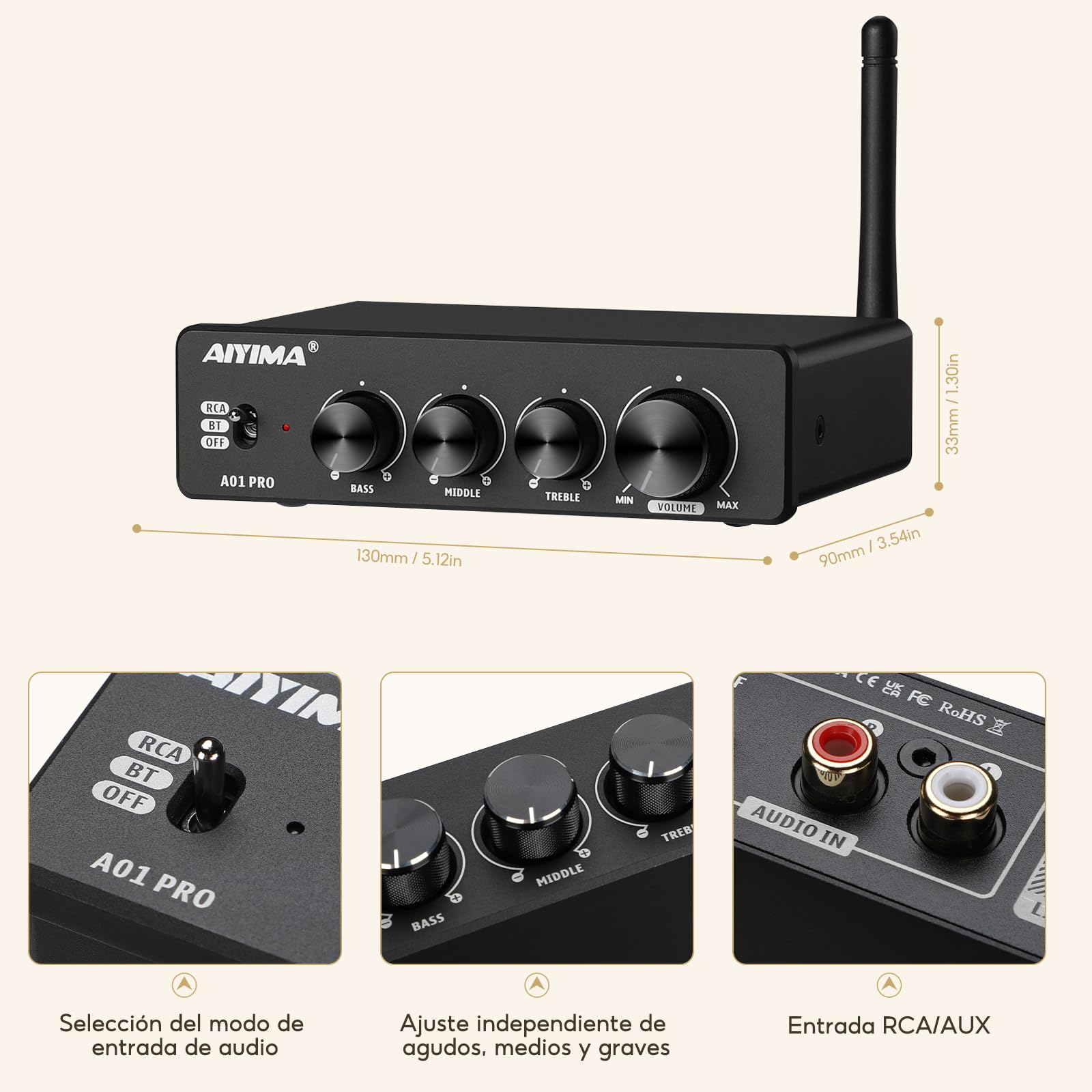 AIYIMA A01PRO Bluetooth 5.1 Audio estéreo 2.0/2.1 CH Amplificador 100Wx22 TPA3116 amplificador de potencia Mini Hi-Fi Clase D Amplificador integrado para receptor de altavoces domésticos