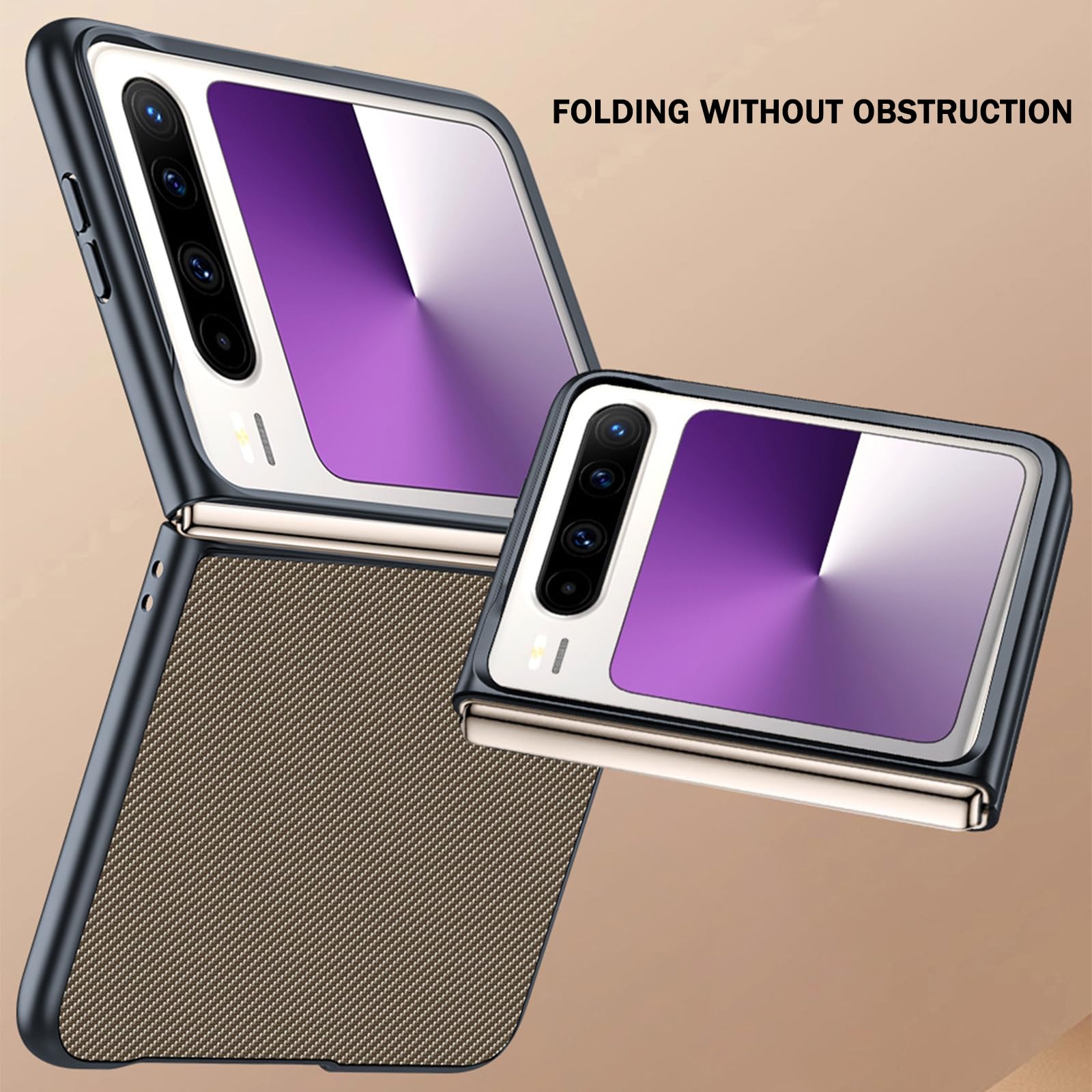 Ultra Mince Coque pour Huawei Pura X, Fibre de Carbone Texture Cuir Etui Luxe Léger Anti-Empreinte Housse,d'or,Pura X