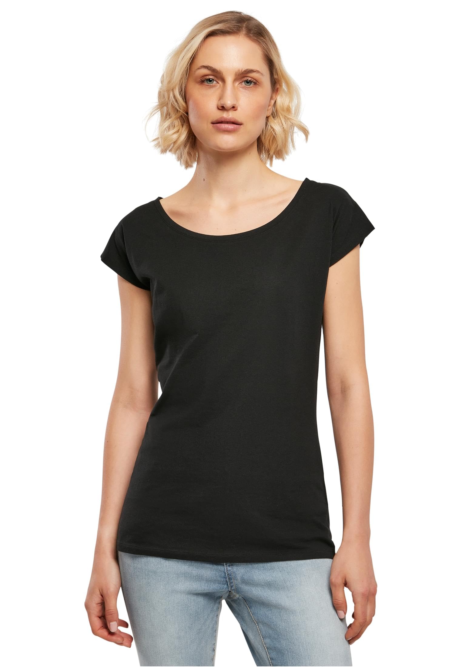Build Your Brand Women's Wide Neck T-Shirt, Black, XXXXL