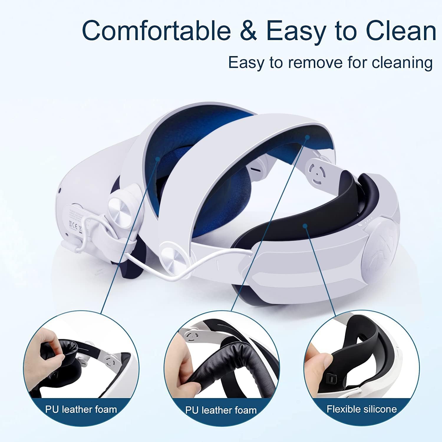 8VR Head Strap with Battery for Oculus Quest 2, Adjustable Elite Strap with 6400mAh Battery Pack for Enhanced Comfort and Playtime in VR, Fast Charging and Counter Balance Quest 2 Accessories