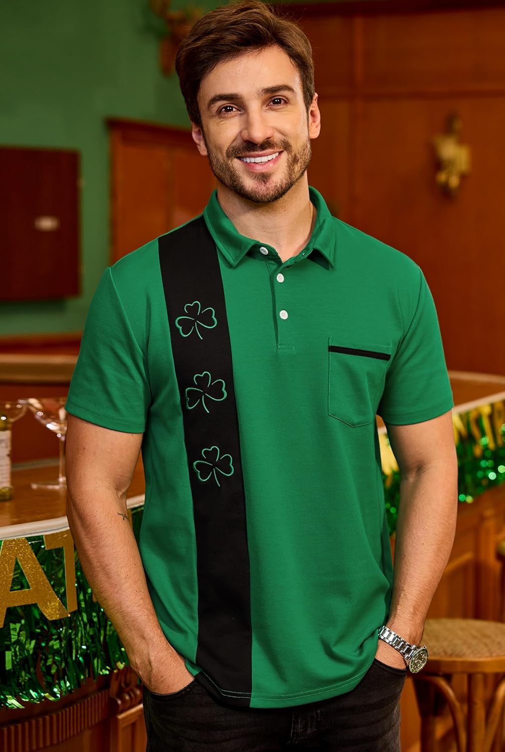 Arvilhill Men's St Patrick's Polo Shirt Irish Embroidered Golf Shirts (S-3XL)