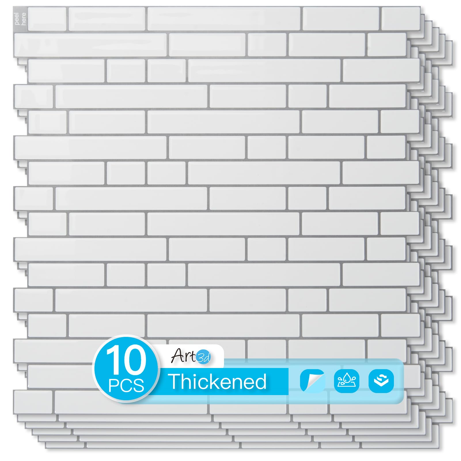 Art3d White with Gray Grout Backsplash Tile