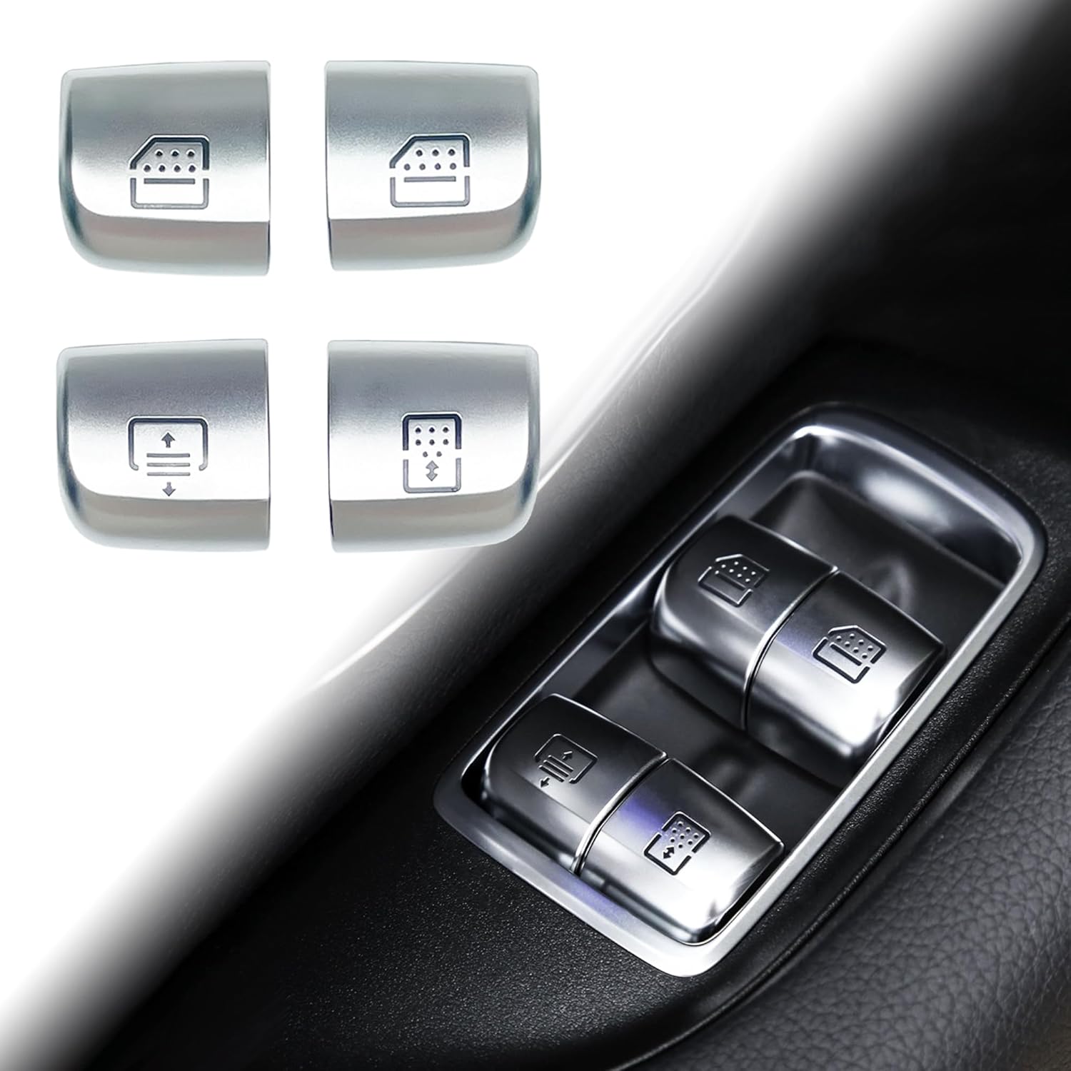 Master Power Window Rear Passengers Side Switch Button Compatible with Mercedes Benz E S W213 2016-2023 W222 2014-2020 Lift Interior Caps Control Replacement 4pcs