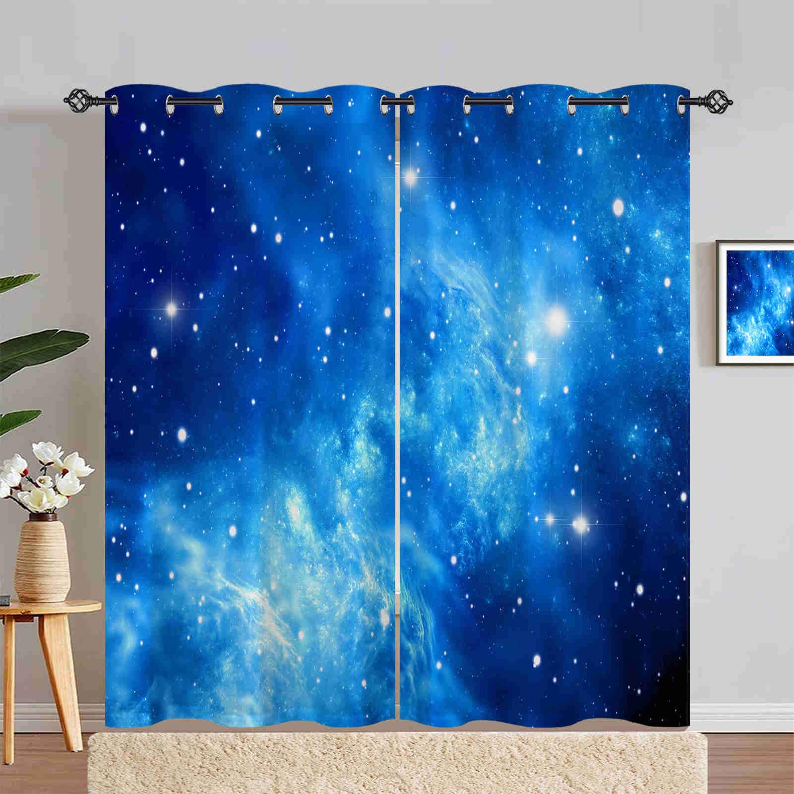 ANHOPE Weltraum Blau Nebel Galaxie Blickdichte Gardinen mit Ösen Thermo Vorhänge Kinder Jungen Mädchen Vorhang Blackout Curtain Wohnzimmer Schlafzimmer Verdunklungsvorhänge 2er Set H 245 x B 140 cm