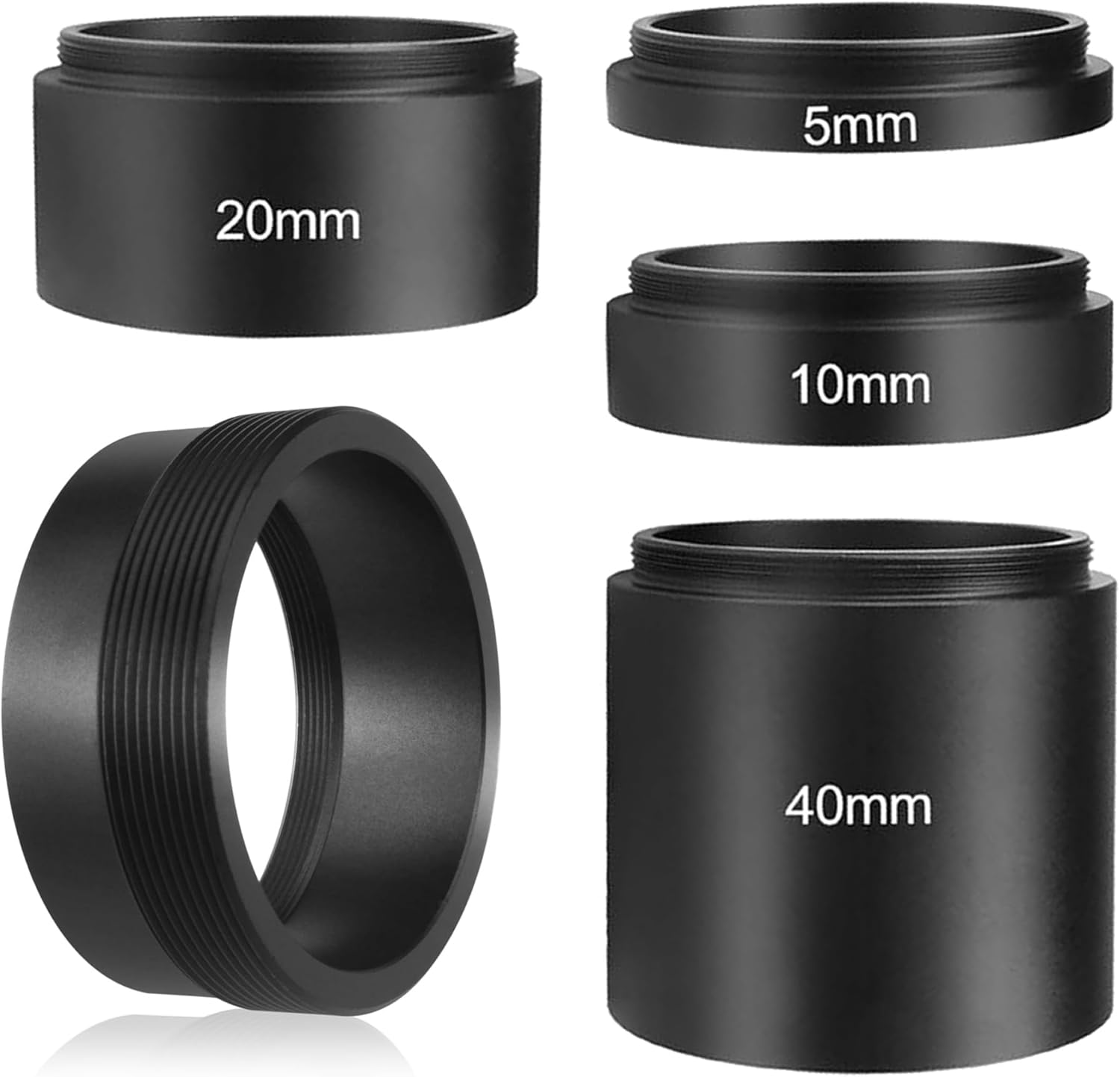 Astromania Astronomical T2-Extension Tube Kit for Cameras and eyepieces - Length 5mm 10mm 20mm 40mm - Bundle with - M42X0.75 Female to SCT Male Thread (2", 24 TPI) Telescope Adapter