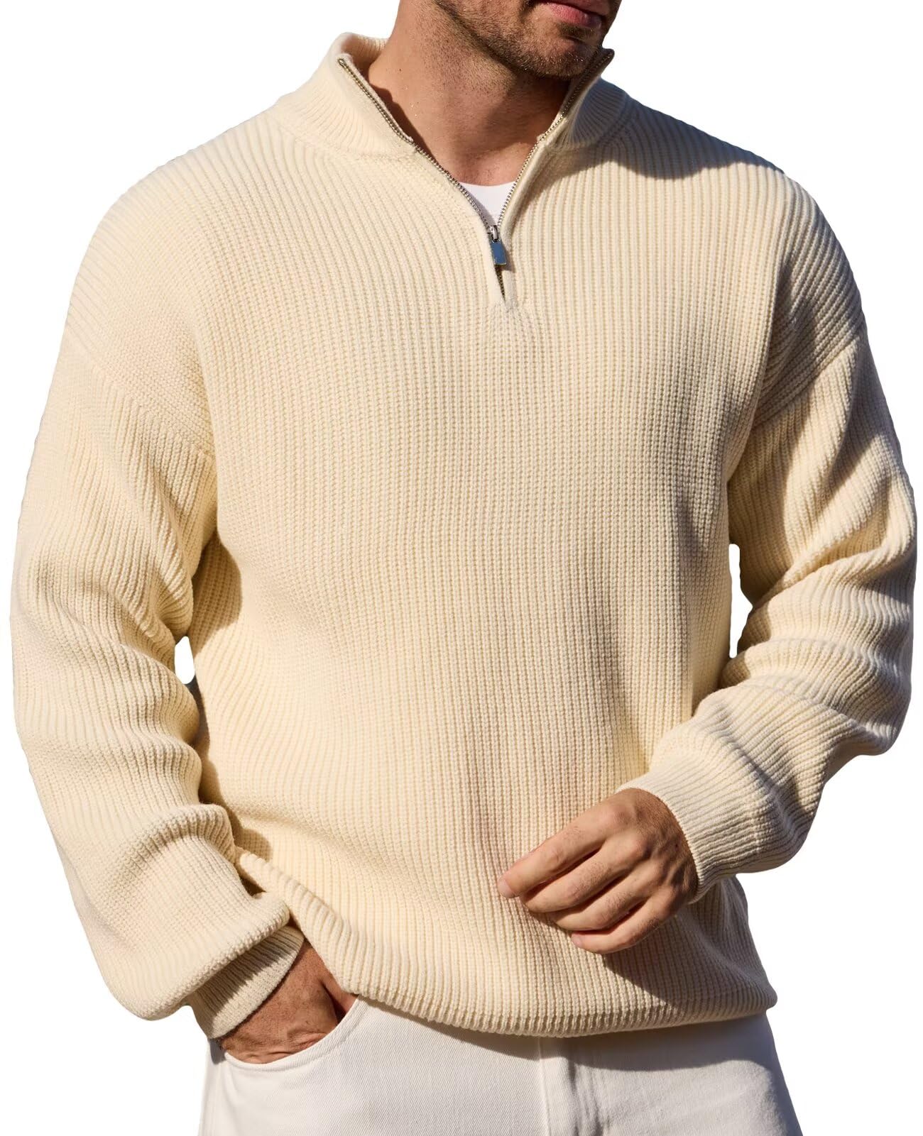 epoleatries Men's Big Tall Quarter Zip Sweater Mock Neck Pullover Sweaters Fall Winter Casual Knit Pullovers-picture-18