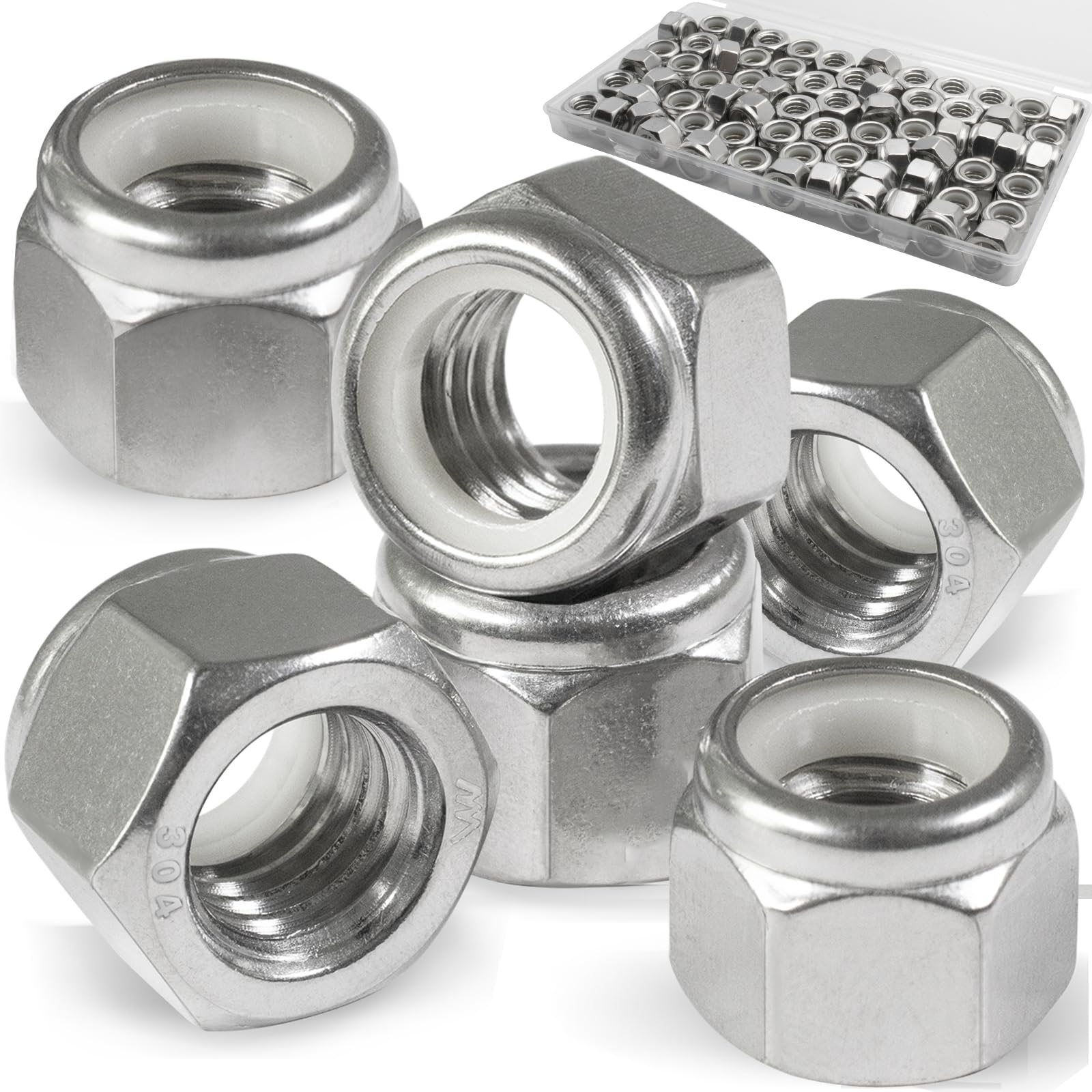 Vifmy 70 Pack 5/16"-18 Inch Lock Nuts,304 (A2-70) Stainless Steel Nylon Insert Locknuts,Standard Inch Thread Nylock Nuts for Bolts