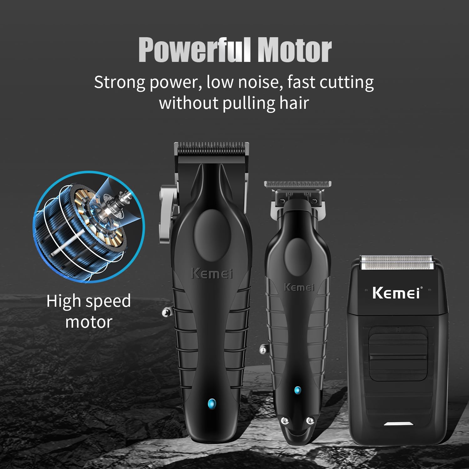 KEMEI Professionelles Haarschneidemaschinen-Set für Männer, schnurloser Haarschneider & Folienrasierer, Friseurschneider mit 2500 mAh großem Akku, R-Typ verstellbar, Ladestation