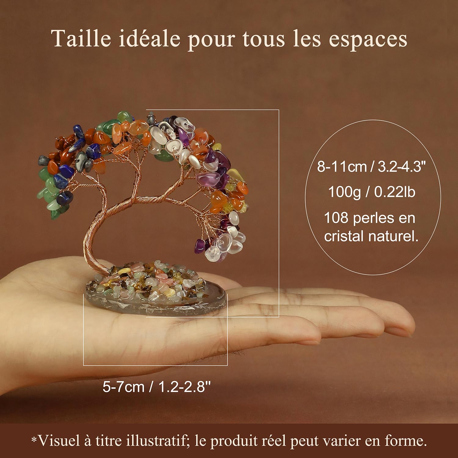 Lapis lazuli Arbre de Vie en Cristal Naturel 108 Pierres Feng Shui Chakra Reiki Arbre Bonsaï Énergie Décoration Maison Bureau Cadeau Spirituel Base Pierre Irrégulière 8-11 cm