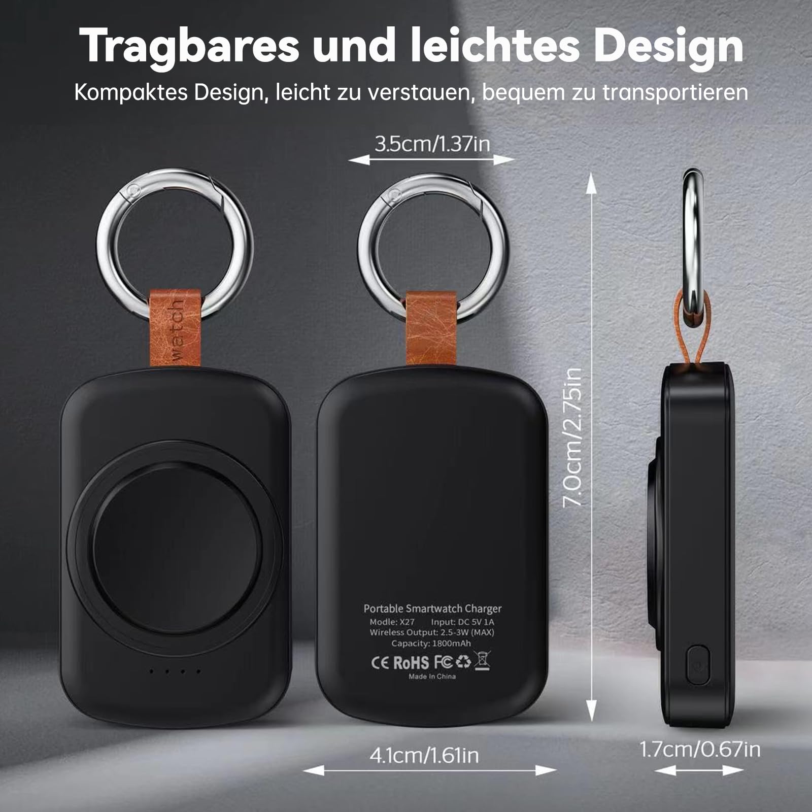 Ladegerät für Samsung Galaxy Watch,1800 mAh tragbares Ladegerät für Samsung Galaxy Watch 8/8 Classic/7/Ultra/6/6 Classic/5/5 Pro/4/3, Active 2/1, kabellos, magnetisch (schwarz)
