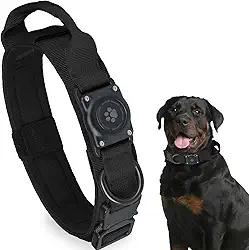 Coleira tática AirTag, 100% à prova d'água integrada, coleira para cães Apple Air Tag com suporte rígido de policarbonato AirTag, coleira militar ajustável com alça, coleira grossa e larga com GPS para cães médios e grandes