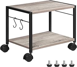 MAHANCRIS Under Desk Printer Stand, 2-Tier Printer Cart with Storage, Rolling Printer Table on Wheels and 2 Hooks, Printer Holder for Desk Shelf Organizer for Home Office, Greige PTHG2001Z