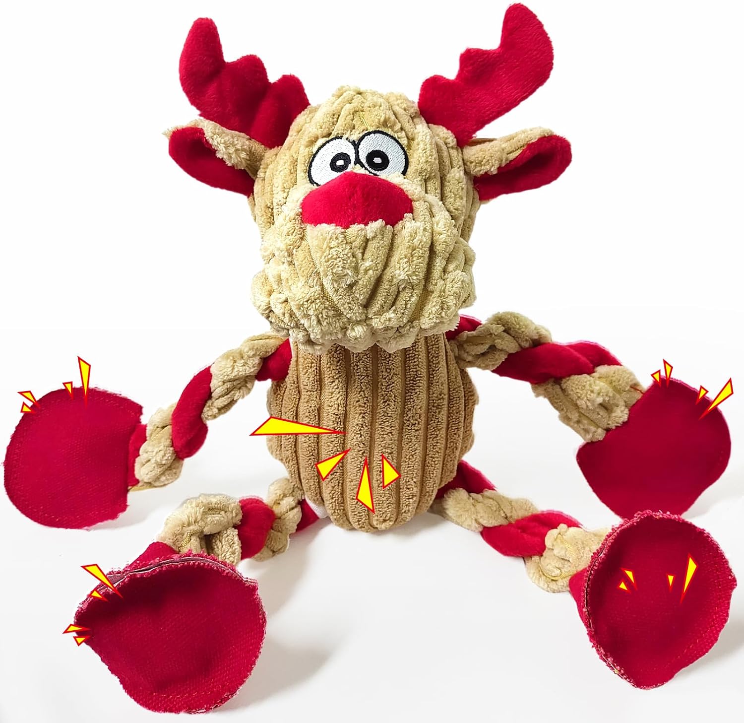 Juguete para Perro Navideño Reno con 5 Chirriadores y Papel Crujiente
