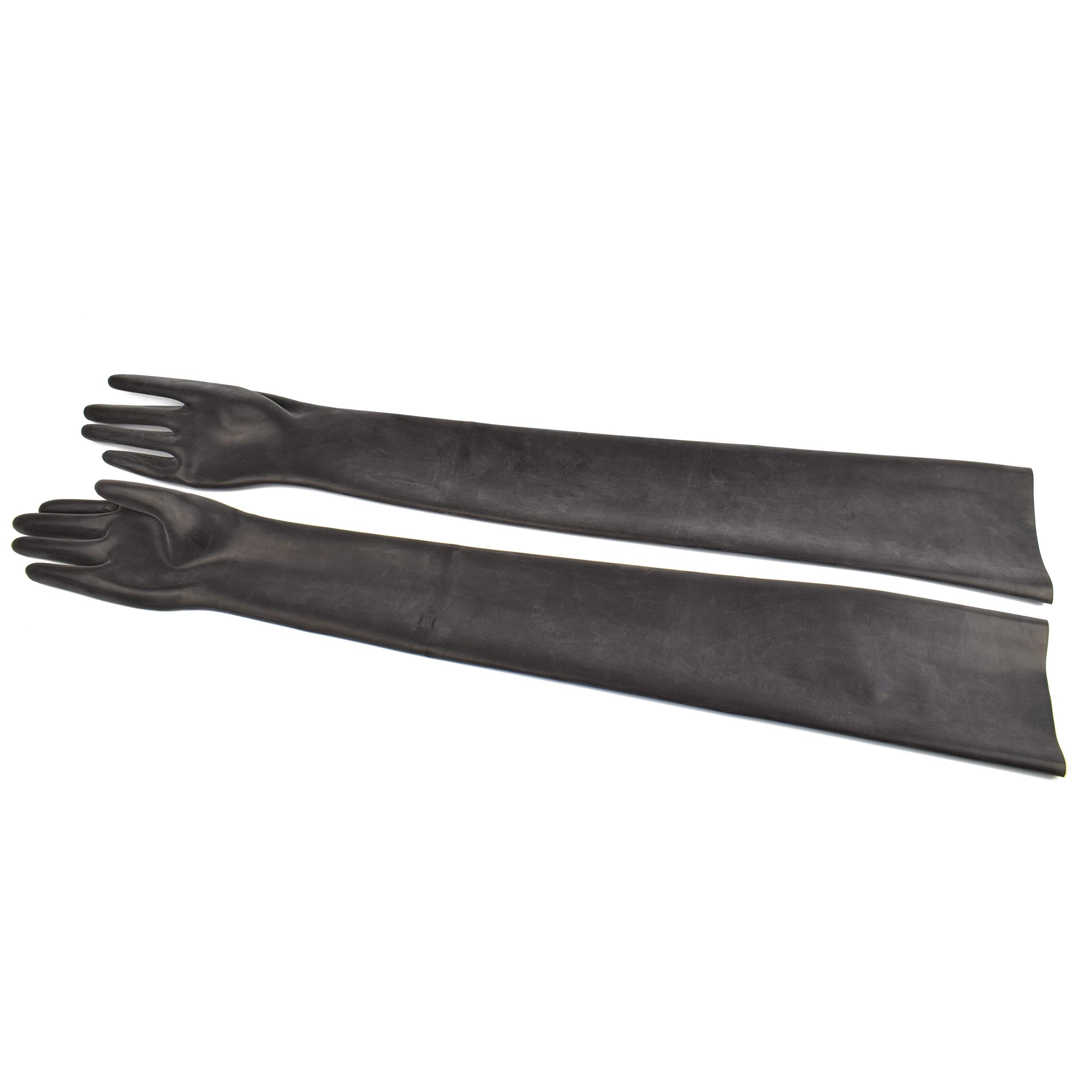 Rubberfashion Paire de gants sexy en latex pour pratiques sexuelles - femme et homme (unisexe) - long SECOND CHOIX - noir 0.4 Medium