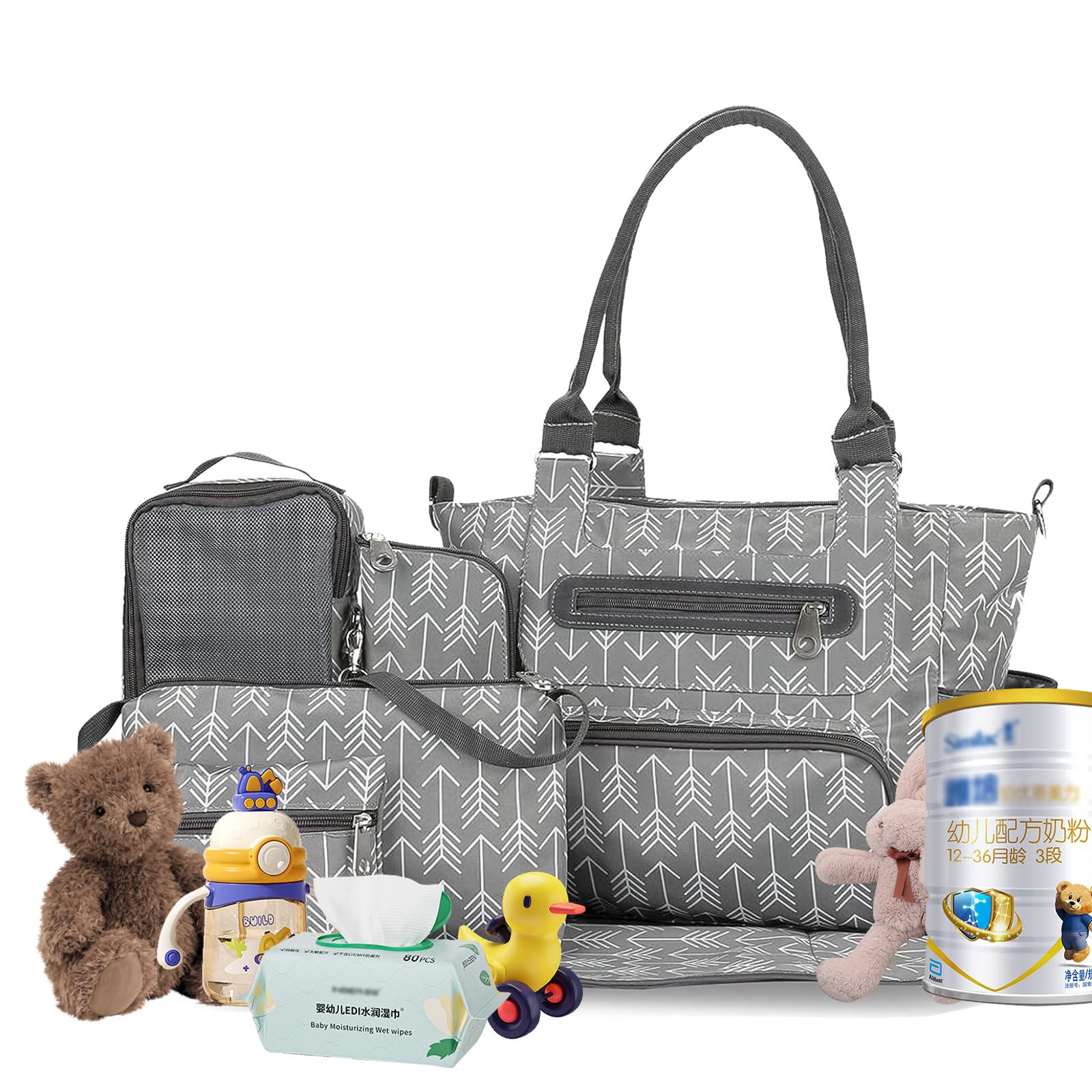 iMounTEK Set di 8 borse per pannolini, borsa multifunzione per pannolini, grande borsa da viaggio per il trasporto del pannolino, con tasche multiple