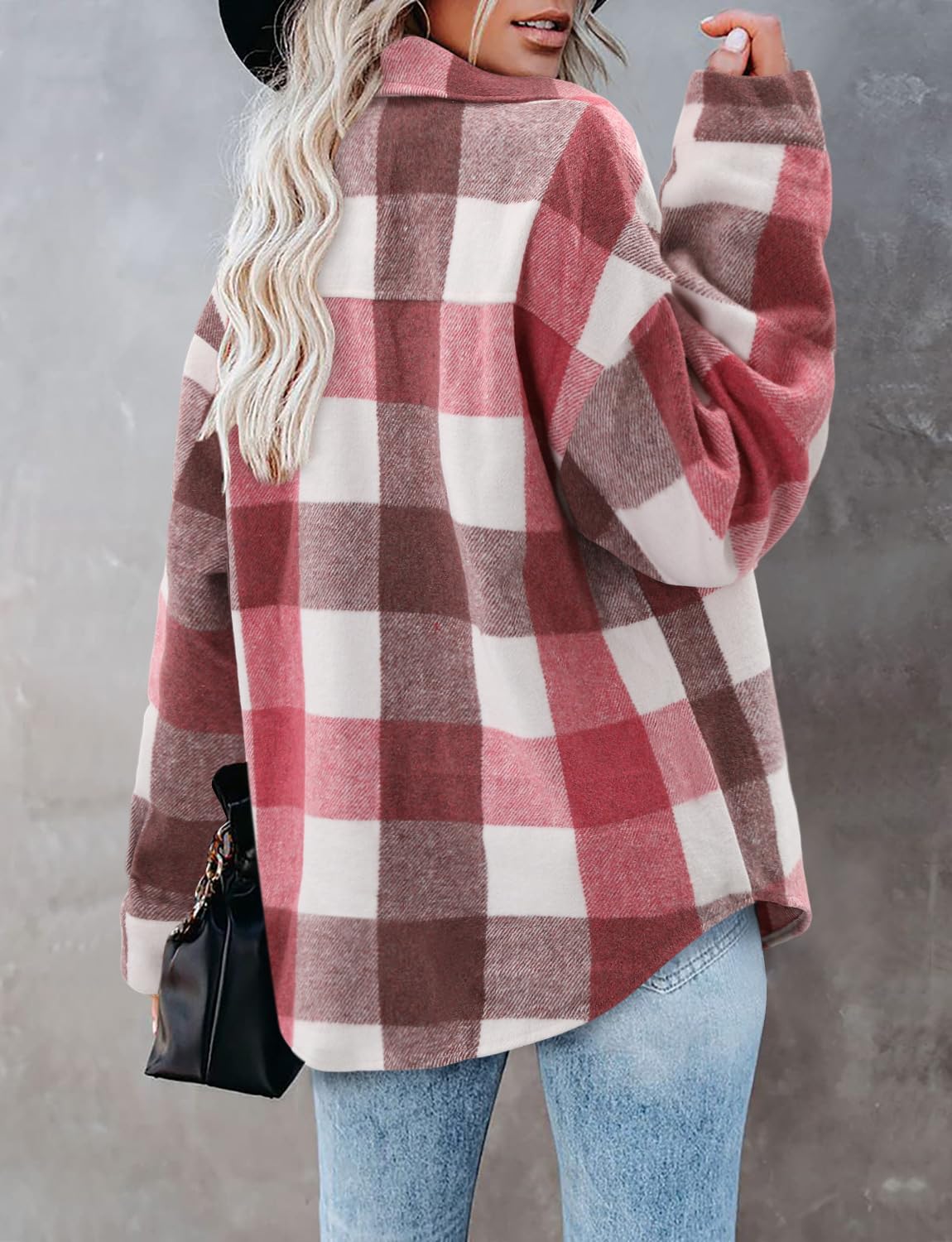 ZOLUCKY Womens Shackets Jacket Plus Size Long Sleeve Button Down Shirts Blouses Tops