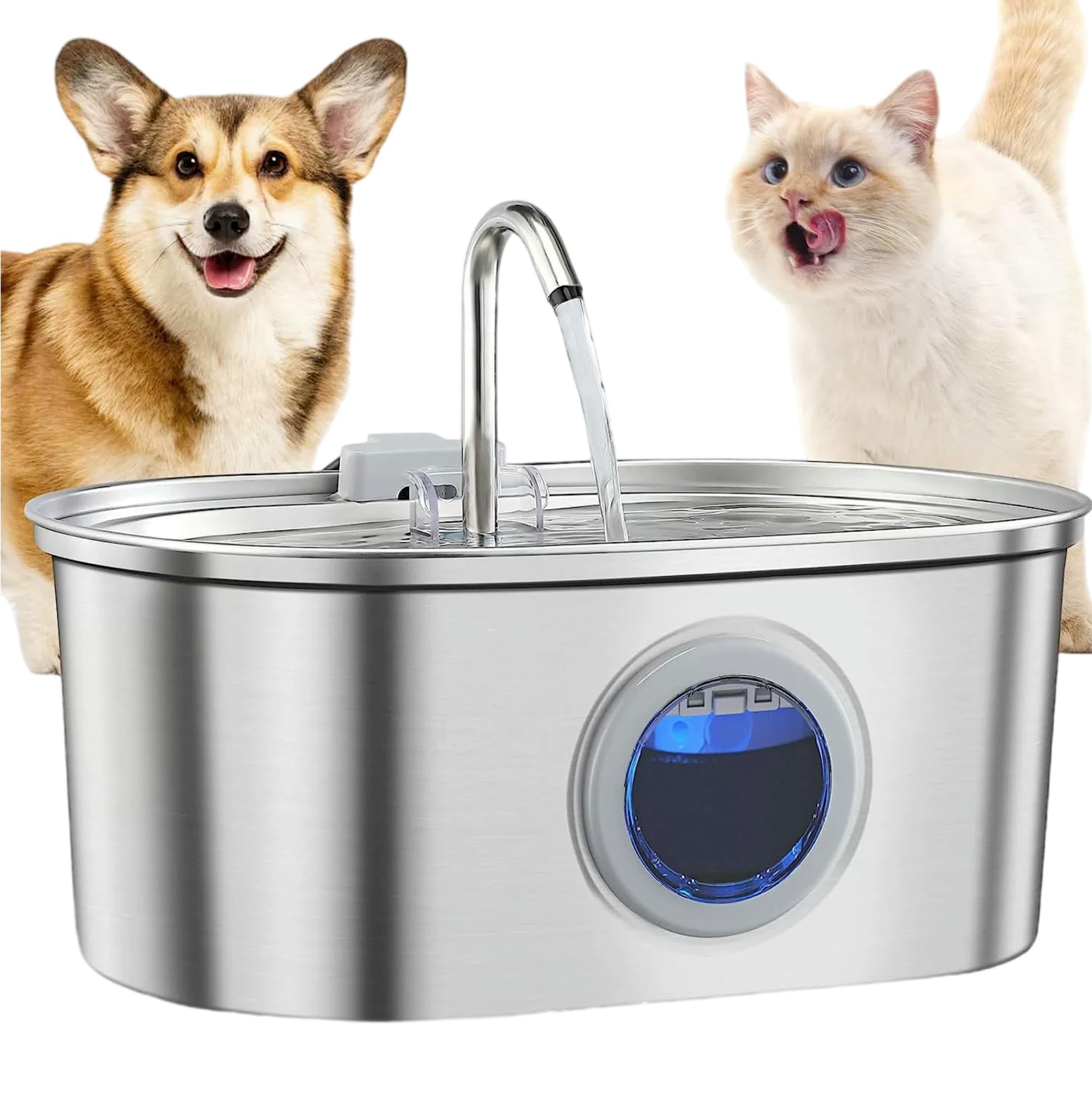 Stainless Steel Cat Water Fountain, 108oz/3.2L Automatic Pet Water Dispenser with Water Level Window, Quiet Pump, Multi-Stage Filtration for Cats and Dogs
