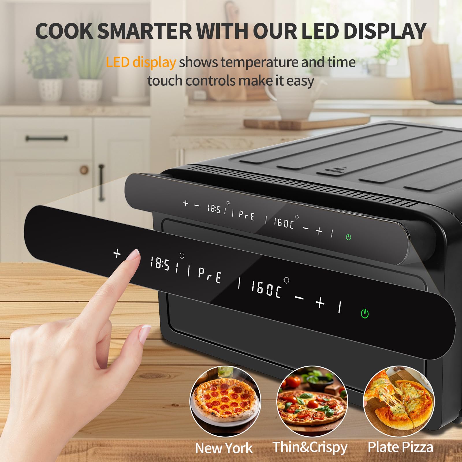 Four à Pizza électrique | Four à Pizza en Acier Inoxydable écran Tactile, Cuisson à 430°C max avec Pelle à Pizza Coupe Pizza Pierre à Pizza, 2200W max Pizzas de 3 min sans Retourner économie D'énergie