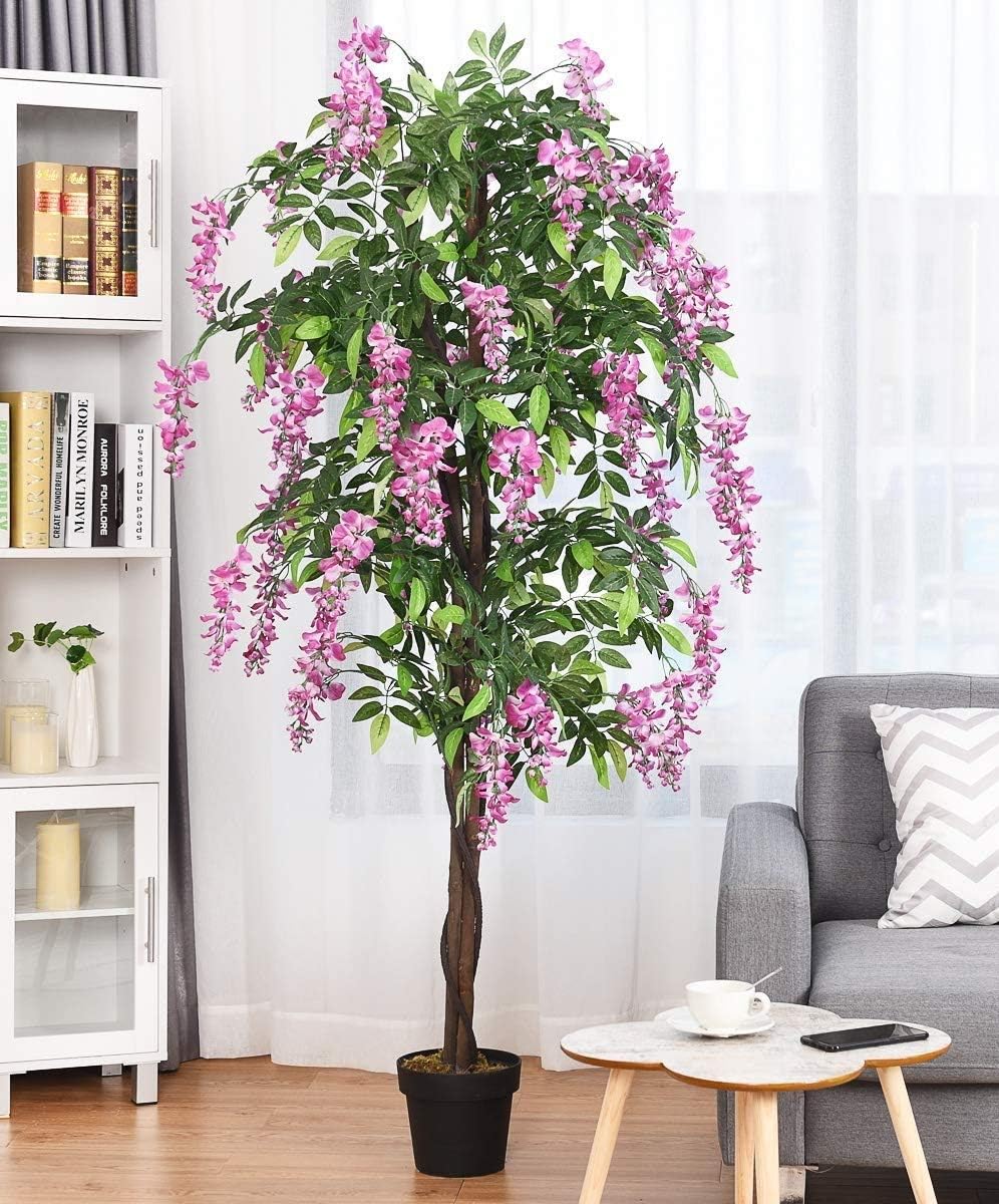 HAPPYGRILL 6FT Artificial Wisteria Tree, Fake Greenery Plants with Nursery Pot, Tall Faux Ficus Tree for Indoor Outdoor,Home, Office, Living Room