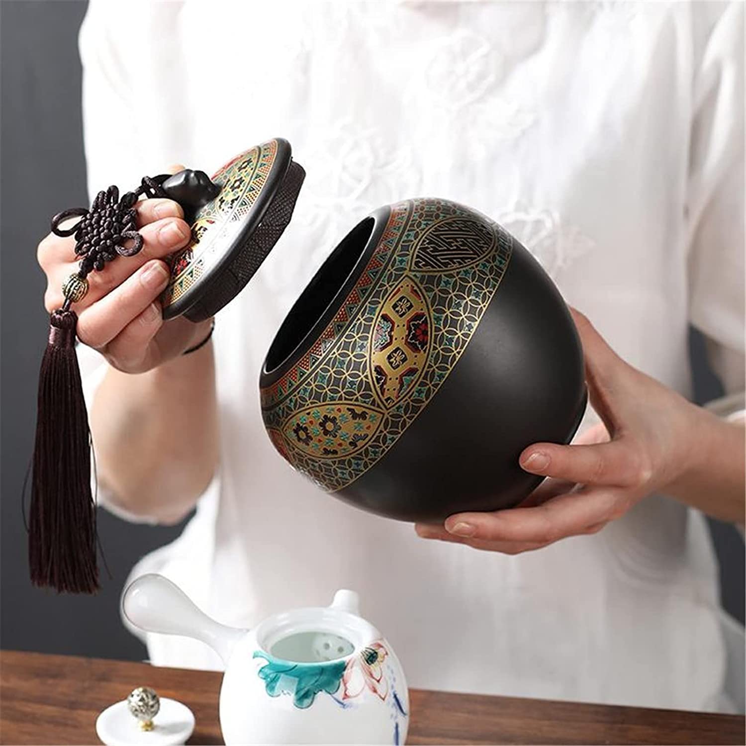 CMBSSTFC Ceramiczny słoik na herbatę, pojemniki na słoiki, pojemnik do przechowywania żywności kuchennej, zabytkowy ceramiczny pojemnik na herbatę zamknięty słoik duży słoik do przechowywania do
