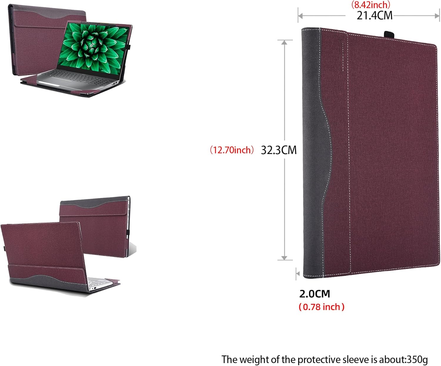 Laptop Cover for Dell Precision 3490 Workstation Precision 3480|3470 Laptop 14 inch All-Inclusive Drop-Proof Case PU Leather Inner Pocket Cover (Wine red)