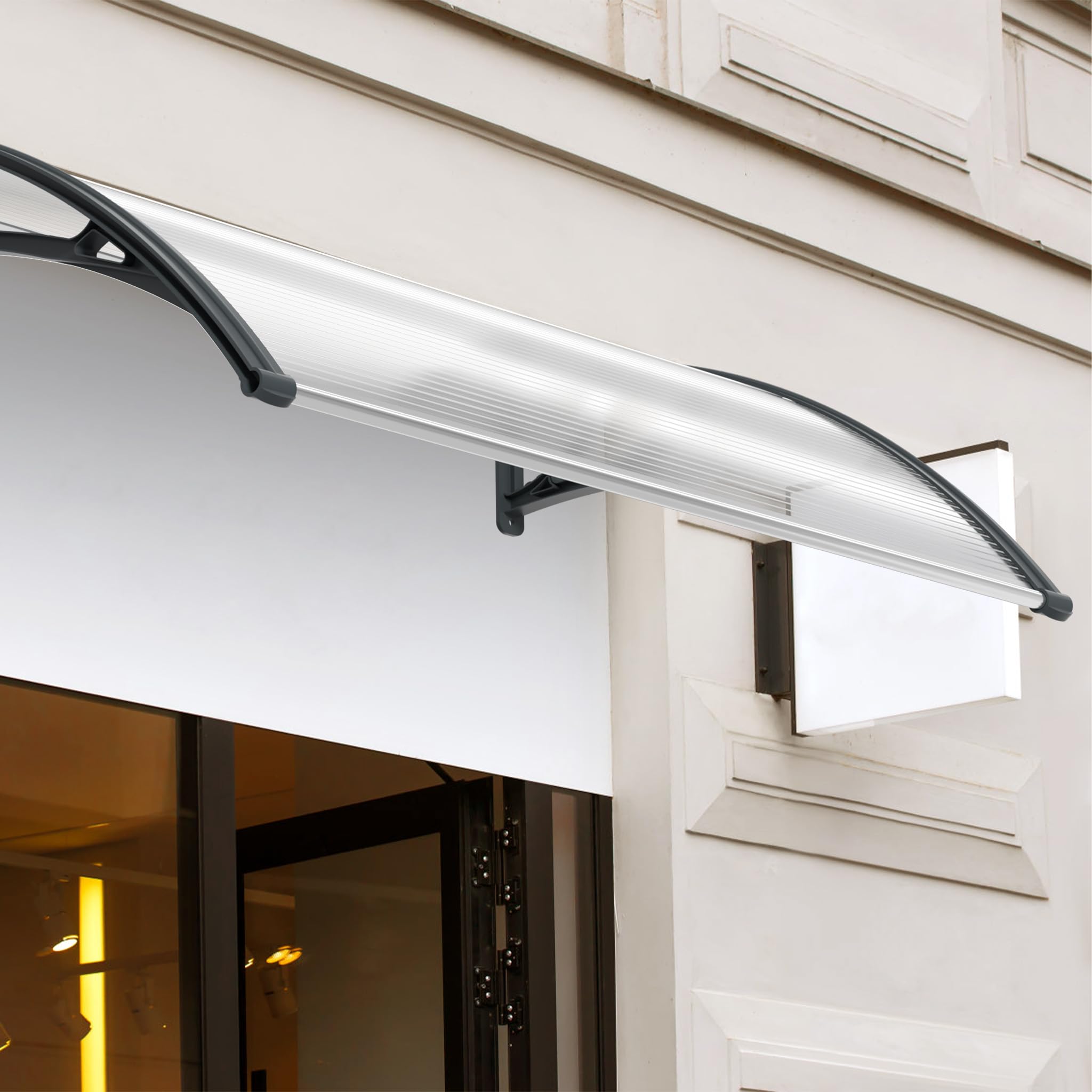 Froadp 100x150cm Marquesina para Puerta, Toldos de Policarbonato, Semitransparente Tejadillo Exteriores de Protección para contra la Lluvia Nieve y los Rayos UV, Toldos para Ventanas de Patio(Gris)