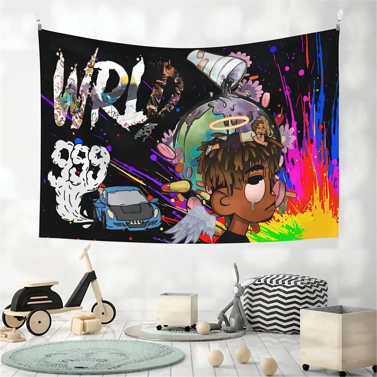 Juice Wrld Tapestry Hip Hop Wall Art Tapestry Funny Anime Rapper Poster
