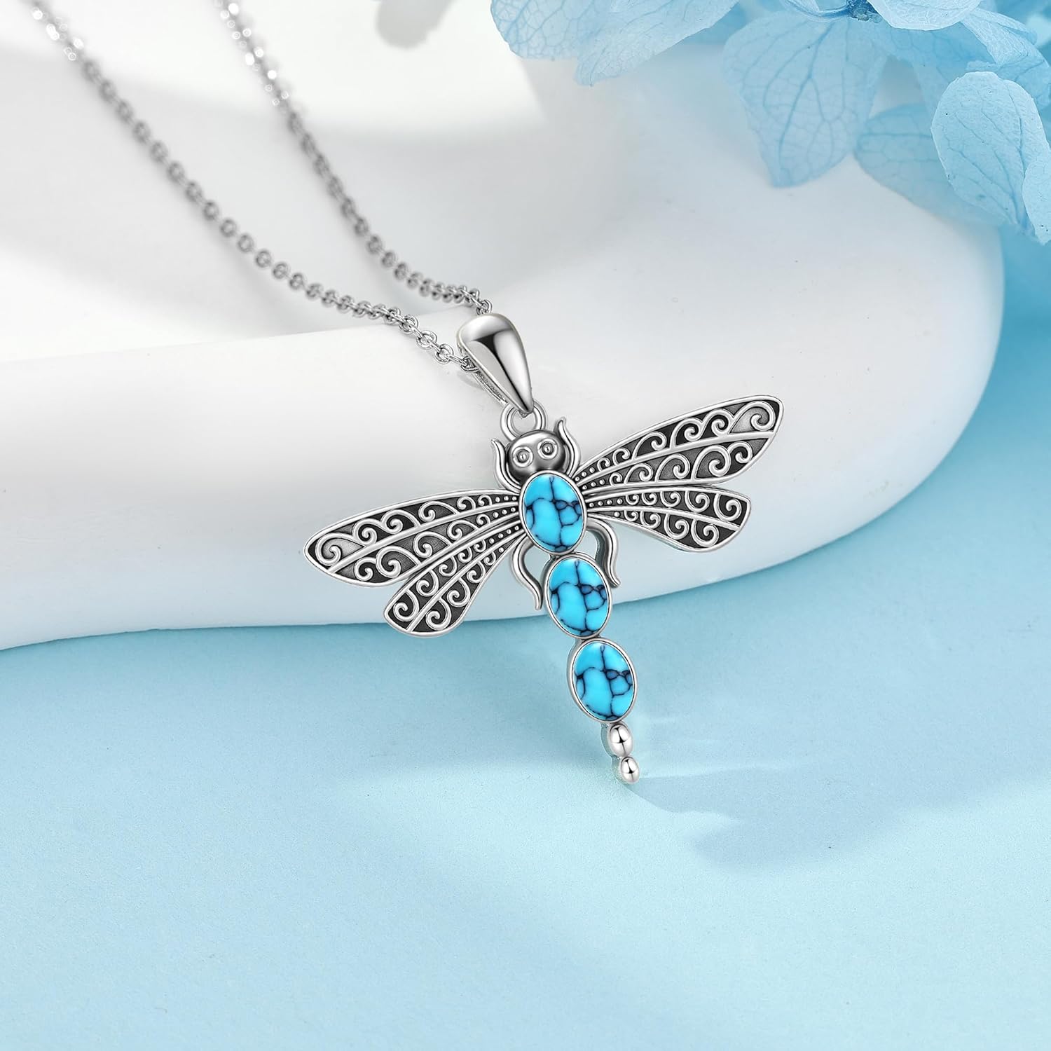 Dragonfly Necklace 925 Sterling Silver Turquoise Dragonfly Pendant Necklace Jewelry Gifts for Women - Image 3