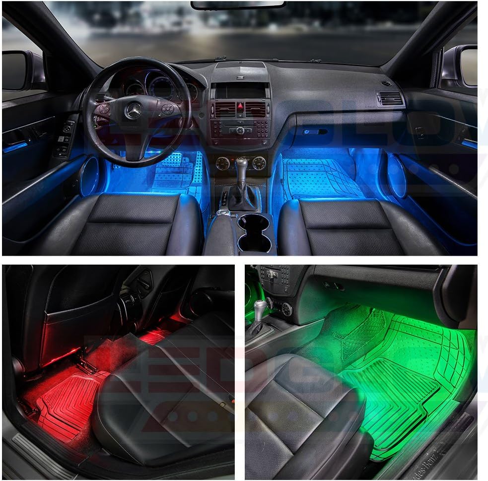 LEDGlow 8pc Flexible Million Color Multi-Color LED Interior Footwell Underdash Neon Lighting Kit for Cars & Trucks - 15 Solid Colors - 10 Unique Patterns - Music Mode - Includes Control Box & Remote