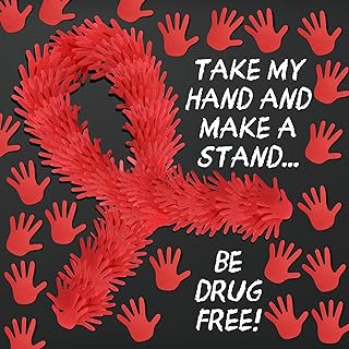 1000 Pcs Red Ribbon Week Supplies Red Hand Shaped Sticky Notes Bulk Say No to Drugs Hand Sticky Notes Drug Free Notepads for Bulletin Board Student School Classroom Publicity Events, 20 Sets