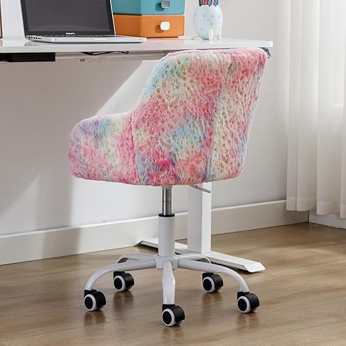 Miniatura 19 de DUOMAY Silla de escritorio para niños, silla de computadora tapizada colorida de piel sintética para niños y niñas, bonita silla giratoria de Piel
