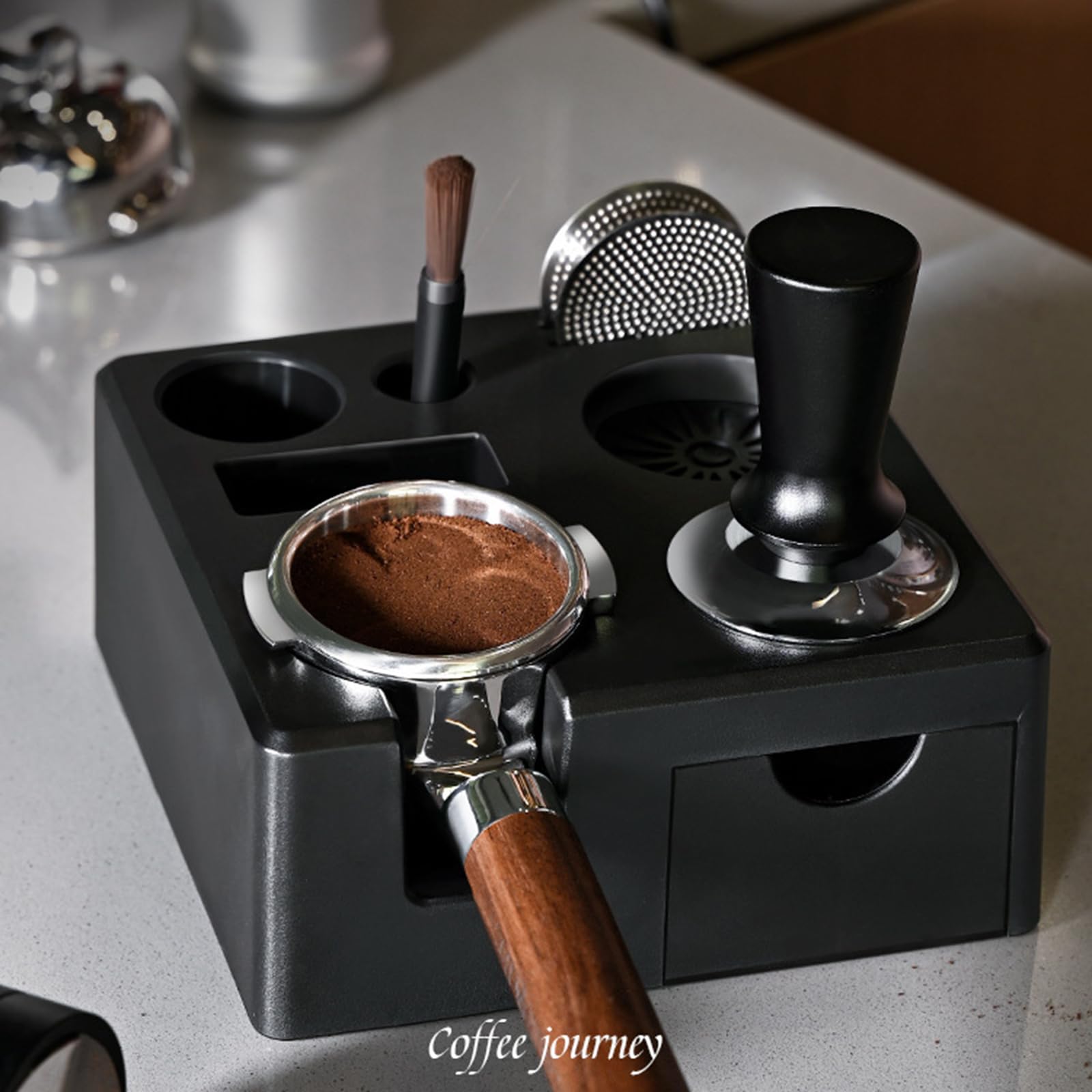 omic akcesoria do kawy Stat tamper do espresso, szybki dostęp, kwadratowy, obsługuje podstawę do tampera kuchennego, idealny dla baristów i miłośników kawy