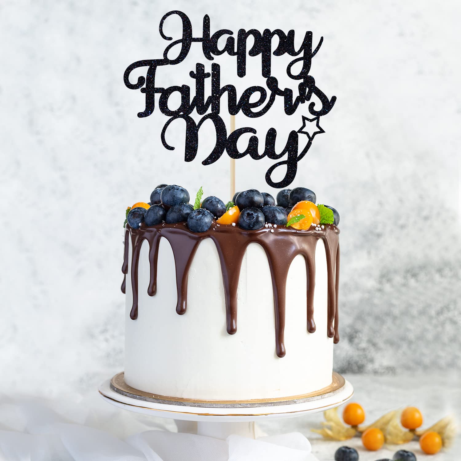 Tortenaufsatz „Happy Father‘s Day“ – Glitzernde Kuchendekoration, Vormontiert, Schwarz-rot