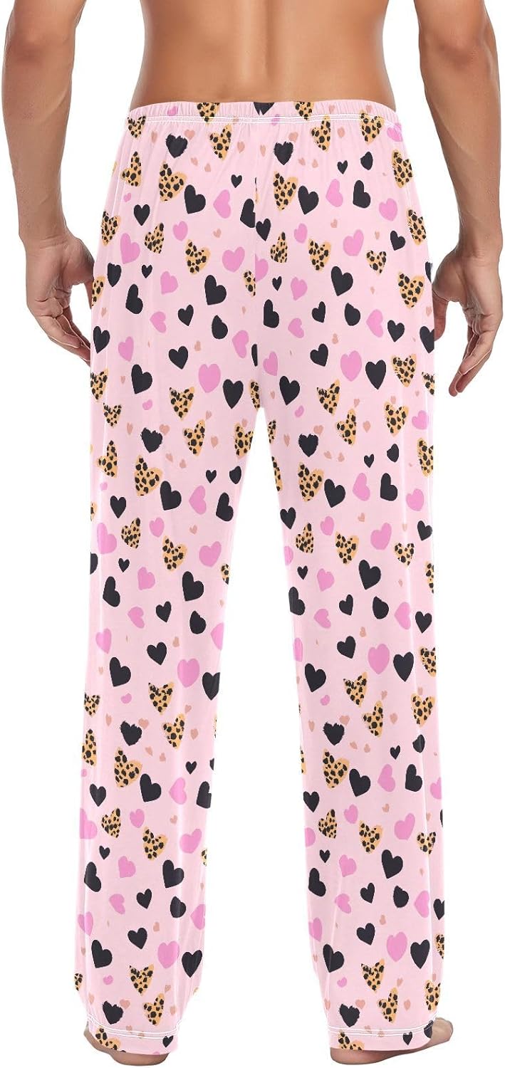 ALAZA Heart Cheetah Leopard Print Men's Pajama Pants Men Cotton Pajama Bottoms with Pockets, S