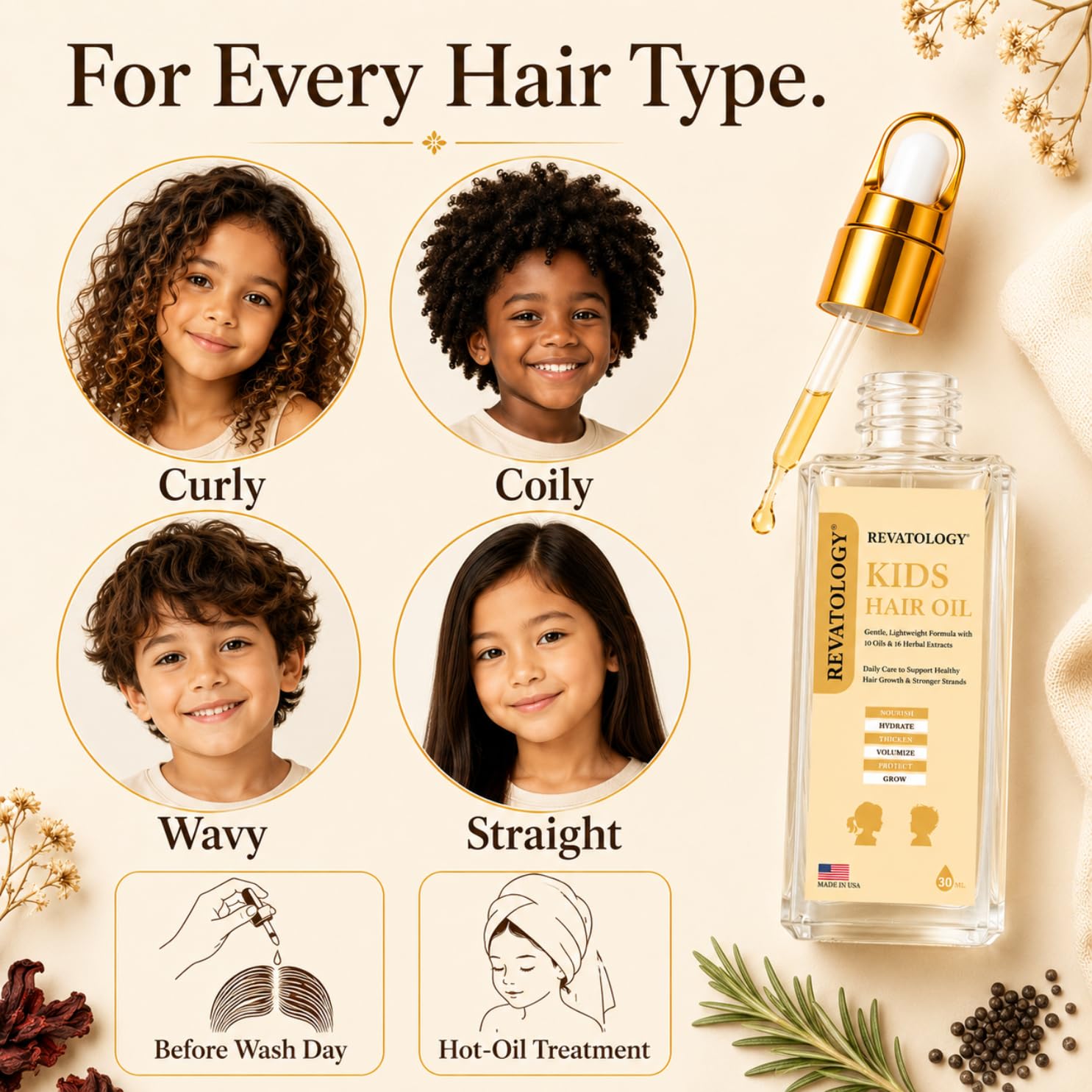 REVATOLOGY Kids Hair Growth Oil for Babies and Toddlers, 26 Botanicals