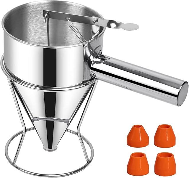 Batter Dispenser, Sopito Multi-Caliber Stainless Steel Funnel Batter Dispenser Cupcake Pancake with Stand Great for Pancakes