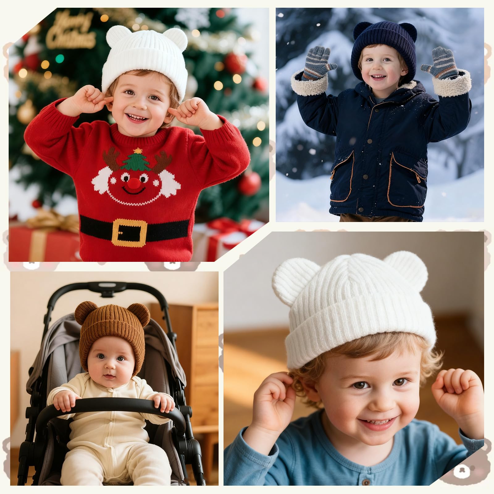3 Pcs Baby Hats Infant Bear Ear Beanie Hats Newborn Knitted Hats for Boys and Girls for 6-24 Months