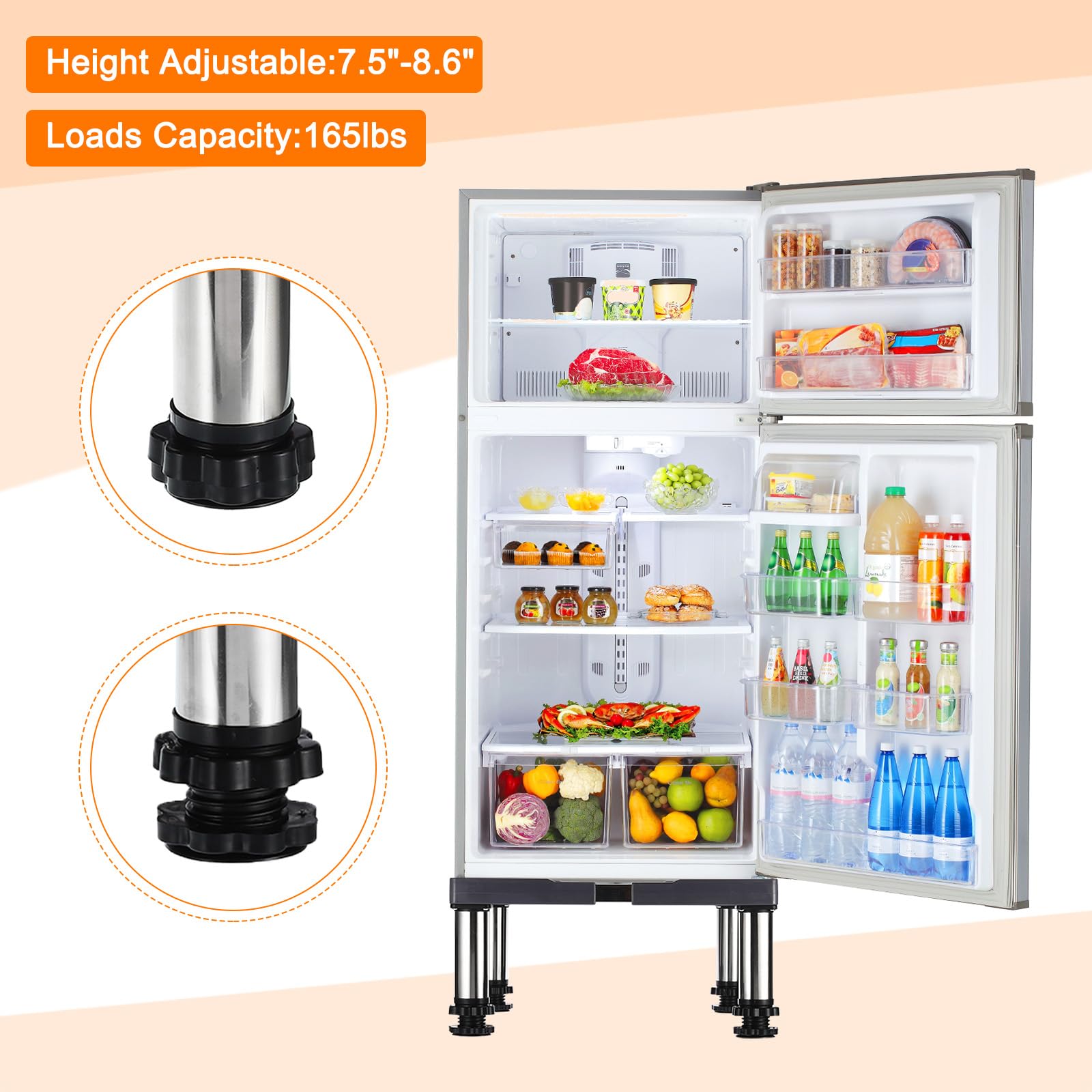 PATIKIL Mini Refrigerador Soporte 4 Fuerte Pies Lavandería Soporte Base Multifuncional Ajustable Base Bandeja Antivibración para Refrigerador Lavadora AC 7.5"-8.6" Altura
